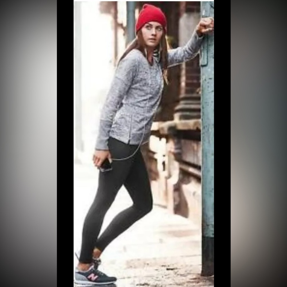 ATHLETA Blissful Top Drop Shoulder Gray Side Zippers Pullover Yoga Running